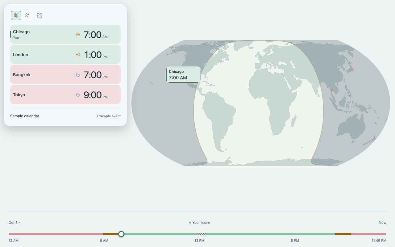 TimeSlider — Compare time zones. Find a time to meet.